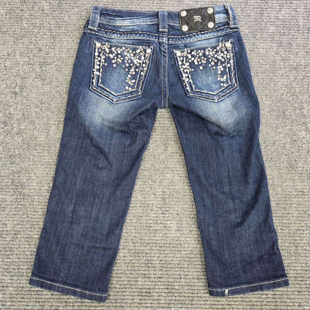 Miss Me Capri Jeans Womens 24 Rhinestone Bling Dark Wash
